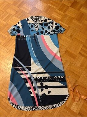 Tuzzi Blue Multi-Print V-Neck Women’s Dress NWOT